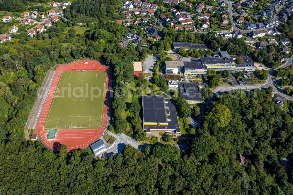 Aerial photograph Ennepetal - School building of the Reichenbach Gymnasium and sports facilities in Ennepetal in the state of North Rhine-Westphalia