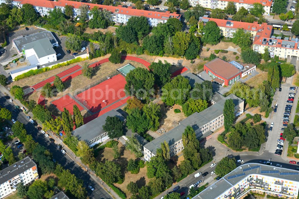 Berlin from above - School building and sports field Merian-Oberschule on street Hoernlestrasse in Berlin, Germany