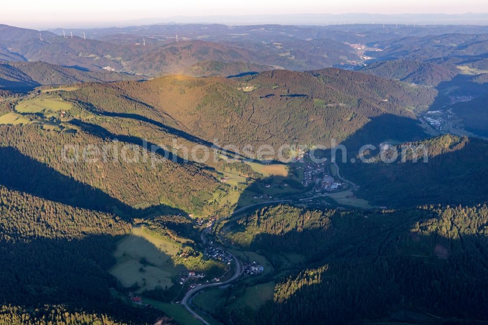 Aerial photograph Wolfach - Black-forest valley landscape surrounded by mountains in the district Kinzigtal in Wolfach in the state Baden-Wurttemberg, Germany