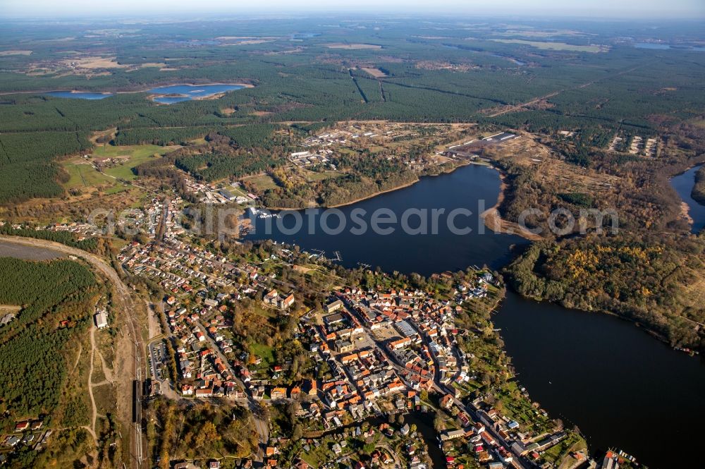 Fürstenberg / Havel from above - View of the lake Schwedtsee in Fuerstenberg / Havel in the state Brandenburg