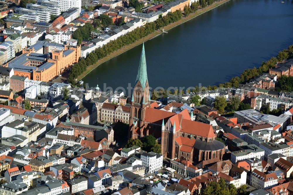 Aerial image Schwerin - Schwerin Cathedral of St. Mary and St. John's in the old town of Schwerin in Mecklenburg-Western Pomerania