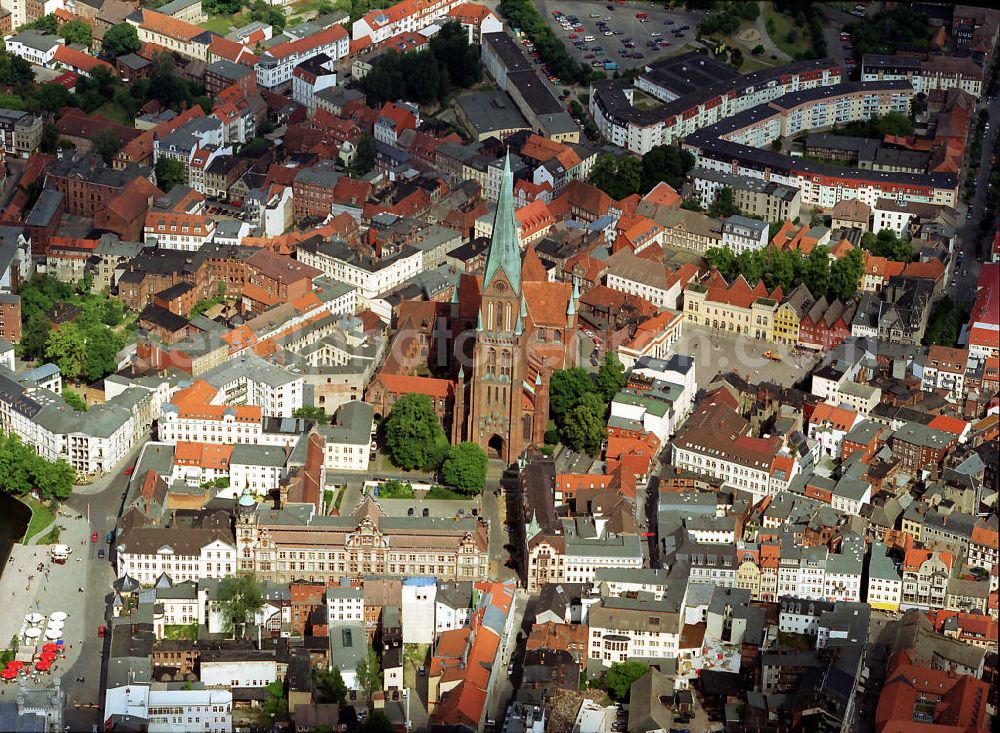 Schwerin from above - Schwerin Cathedral of St. Mary and St. John's in the old town of Schwerin in Mecklenburg-Western Pomerania