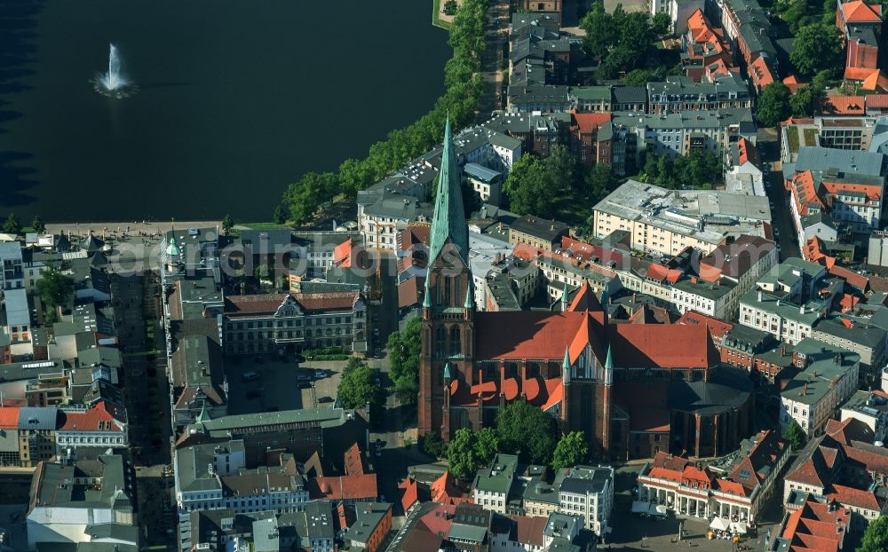 Schwerin from above - Schwerin Cathedral of St. Mary and St. John's in the old town of Schwerin in Mecklenburg-Western Pomerania