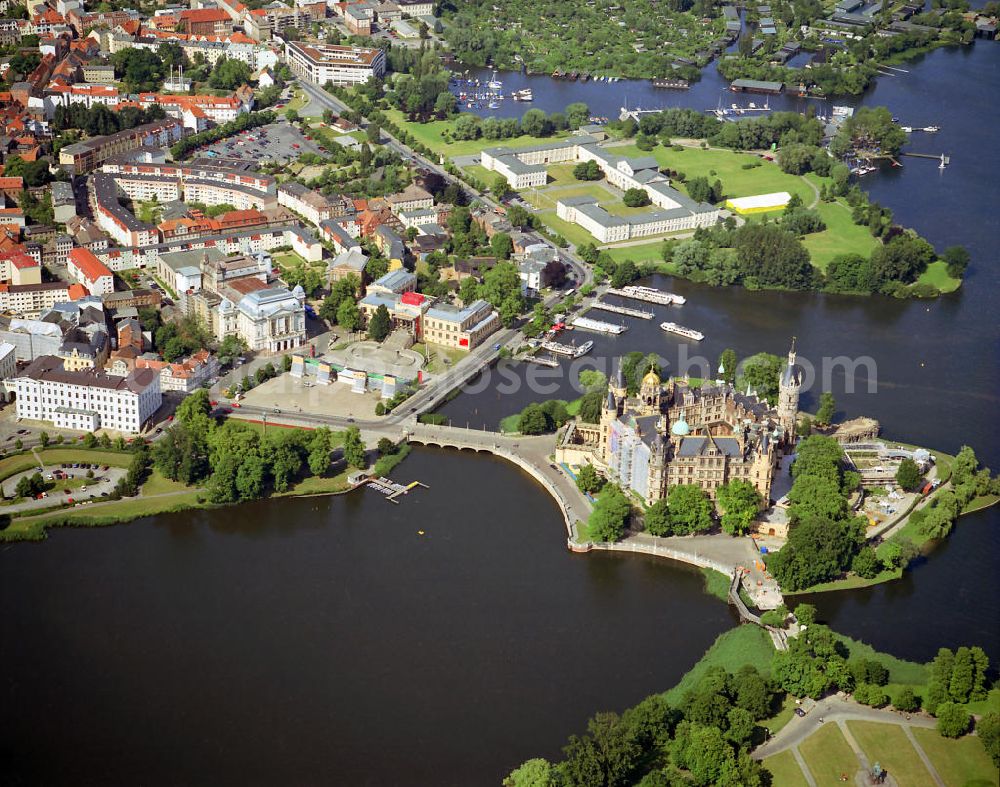 Schwerin from above - The Schwerin Castle is on Castle Island in the city center of Schwerin. It is the seat of the state parliament of Mecklenburg-Vorpommern