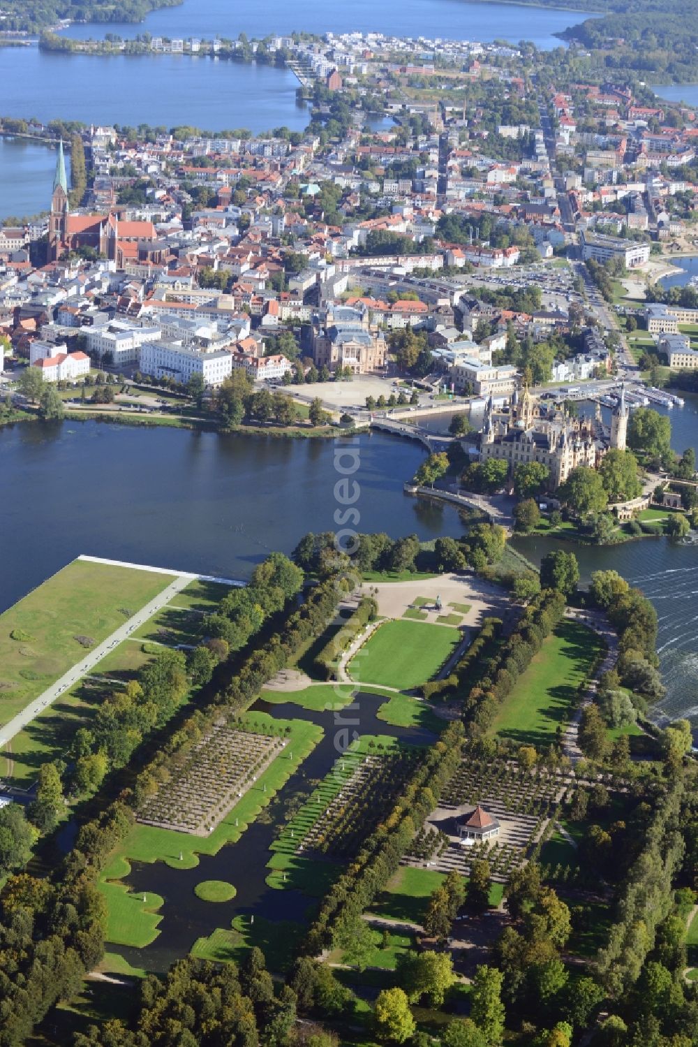 Schwerin from above - Schwerin Castle in the state capital of Mecklenburg-Western Pomerania