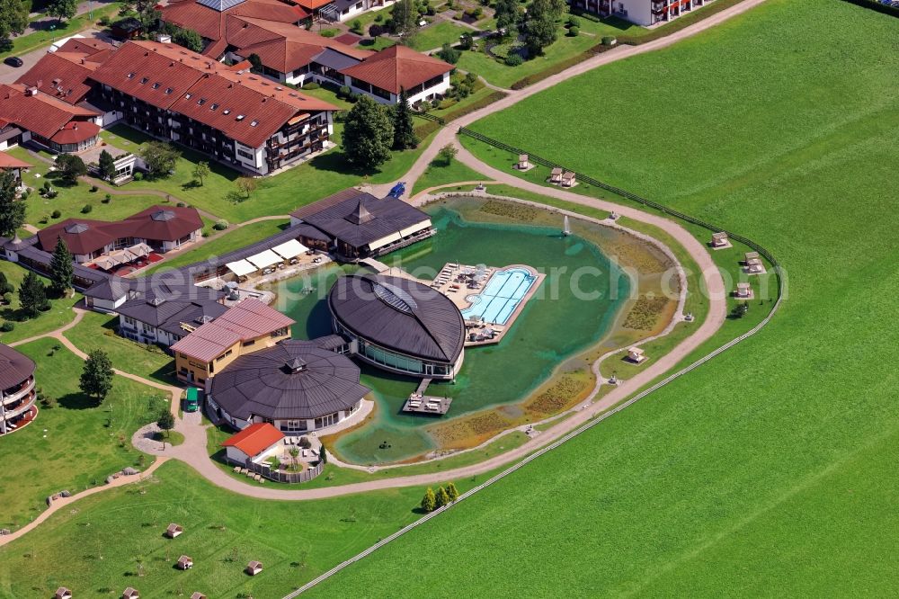 Schwangau from above - Complex of the hotel building Koenig-Ludwig in Schwangau in the state Bavaria