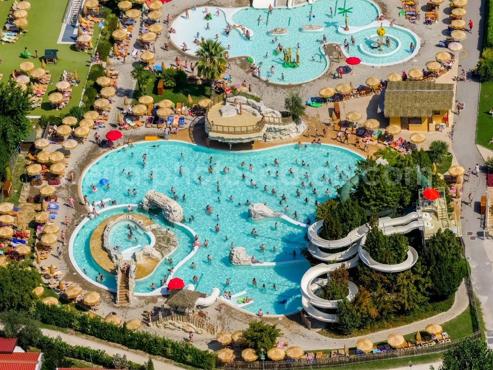 Aerial image Fossalta - Swimming pool of the campsite Clodia in Veneto, Italy