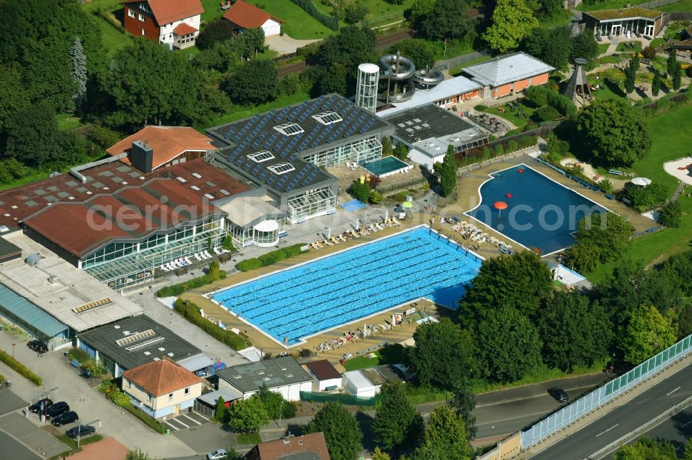 Osterode am Harz from above - Swimming pool of the Aqua-Land Osterode on Harz on Schwimmbadstrasse in Osterode am Harz in the state Lower Saxony, Germany