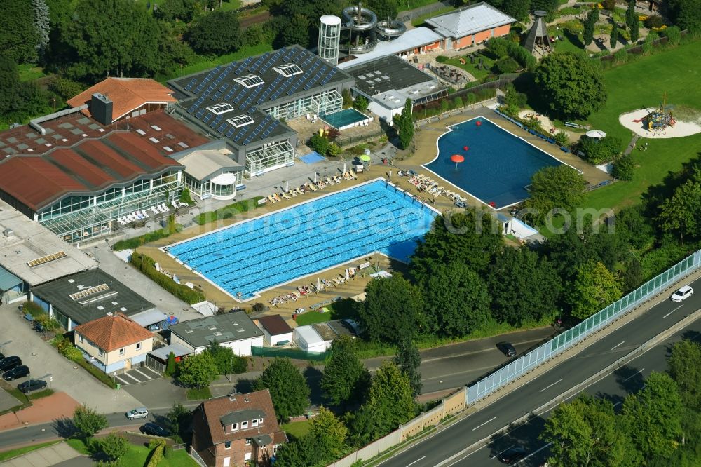Osterode am Harz from the bird's eye view: Swimming pool of the Aqua-Land Osterode on Harz on Schwimmbadstrasse in Osterode am Harz in the state Lower Saxony, Germany