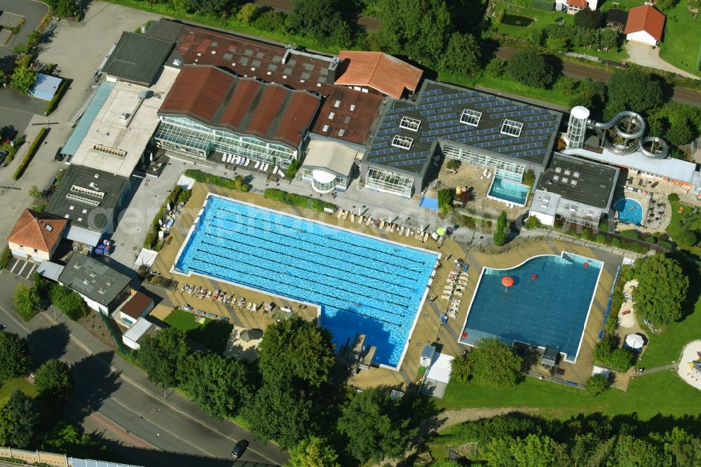 Aerial image Osterode am Harz - Swimming pool of the Aqua-Land Osterode on Harz on Schwimmbadstrasse in Osterode am Harz in the state Lower Saxony, Germany