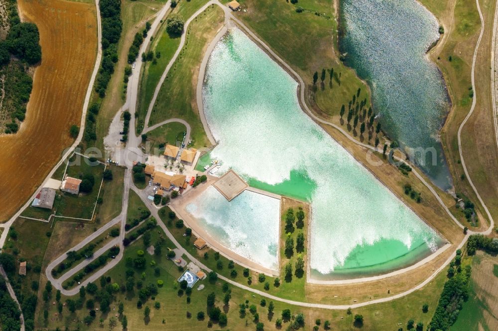 Serres from above - Swimming pool of the Base de Loisirs de la Germanette in Serres in Provence-Alpes-Cote d'Azur, France