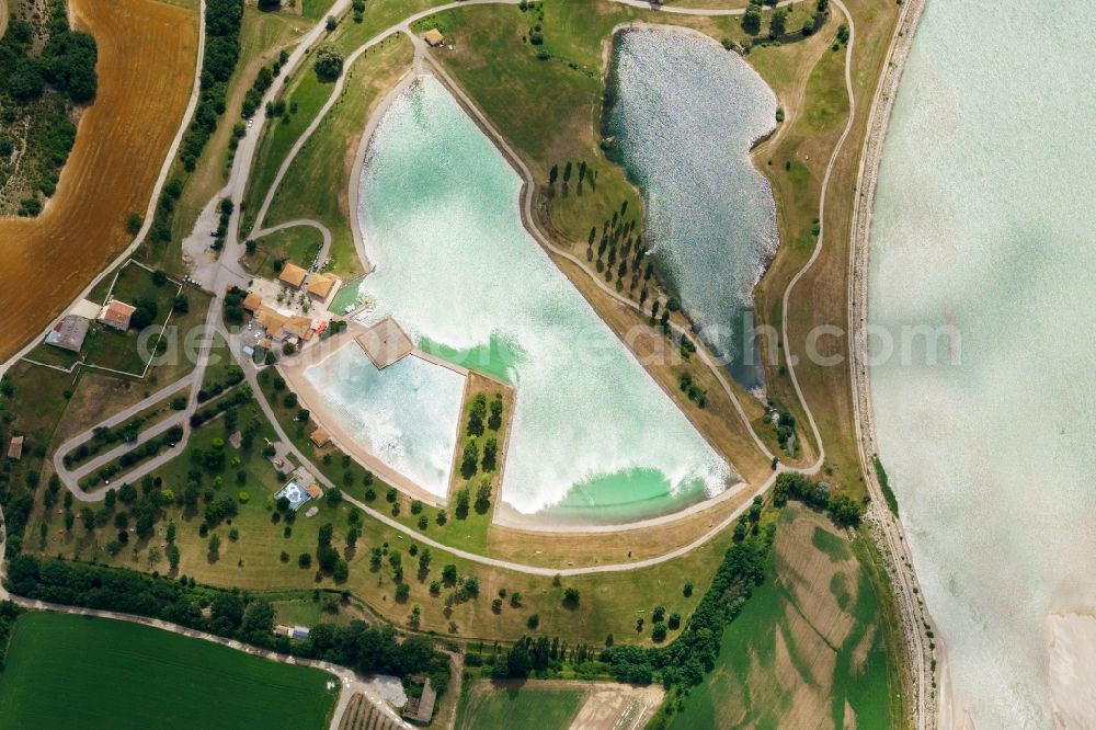 Aerial image Serres - Swimming pool of the Base de Loisirs de la Germanette in Serres in Provence-Alpes-Cote d'Azur, France