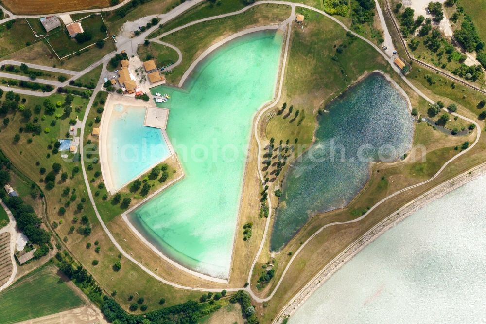 Serres from the bird's eye view: Swimming pool of the Base de Loisirs de la Germanette in Serres in Provence-Alpes-Cote d'Azur, France