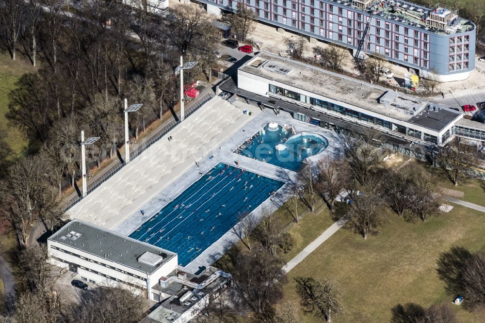 Aerial image München - Swimming pool of the Dantebad in Munich in the state Bavaria, Germany