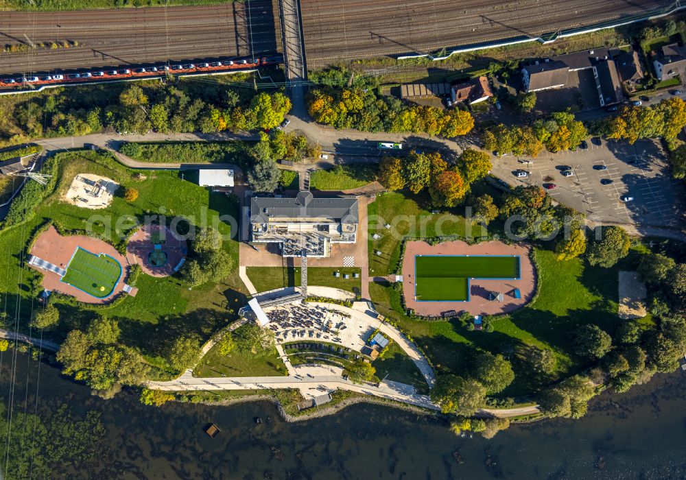 Hagen from above - Swimming pool of the - Familienbad on Seestrasse in the district Hengstey in Hagen in the state North Rhine-Westphalia, Germany