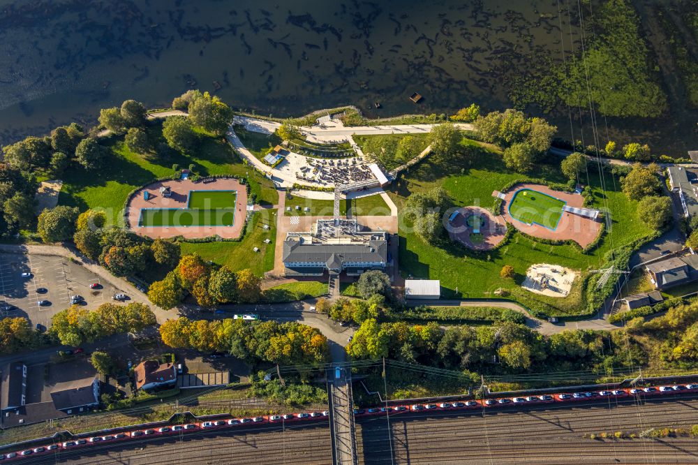 Hagen from above - Swimming pool of the - Familienbad on Seestrasse in the district Hengstey in Hagen in the state North Rhine-Westphalia, Germany