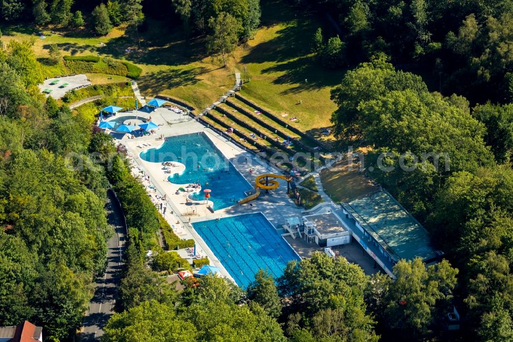 Aerial image Witten - Swimming pool of the of Freibad Annen on Herdecker Street in Witten in the state North Rhine-Westphalia, Germany