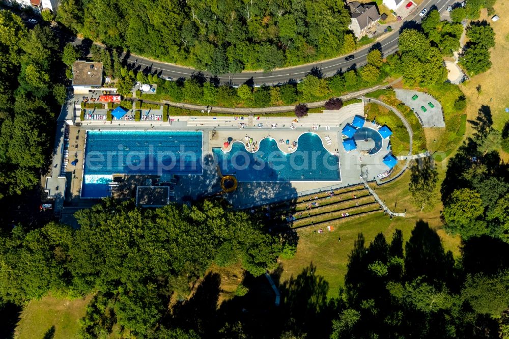 Witten from above - Swimming pool of the of Freibad Annen on Herdecker Street in Witten in the state North Rhine-Westphalia, Germany