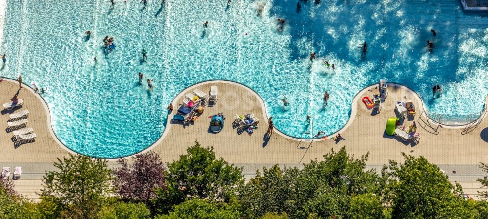 Witten from above - Swimming pool of the of Freibad Annen on Herdecker Street in Witten in the state North Rhine-Westphalia, Germany