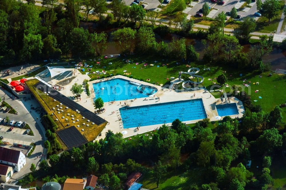 Eichstätt from the bird's eye view: Swimming pool of the Freibad Eichstaett on Wasserwiese in Eichstaett in the state Bavaria, Germany