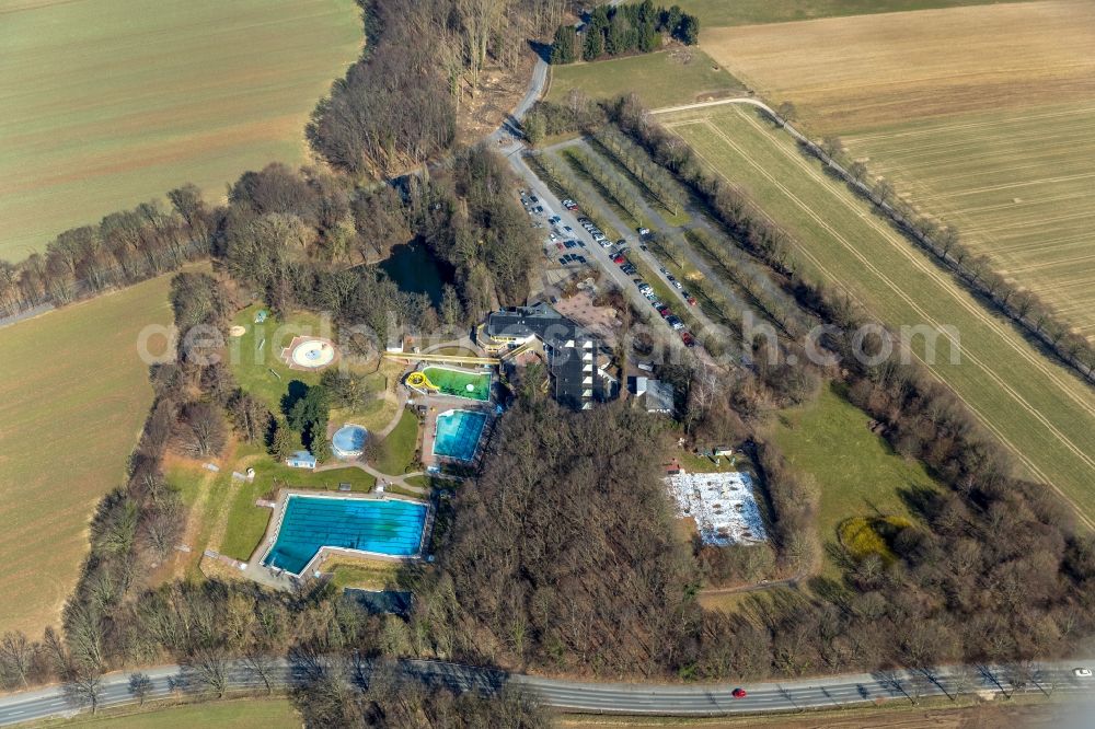 Aerial image Holzwickede - Swimming pool of the Freibad Schoene Floete on Steinbruchstrasse in Holzwickede in the state North Rhine-Westphalia, Germany