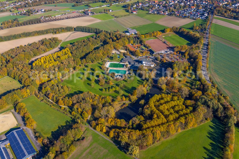 Aerial photograph Hamm - Swimming pool of the Freibad Selbachpark on Kamener Strasse in the district Pelkum in Hamm in the state North Rhine-Westphalia, Germany