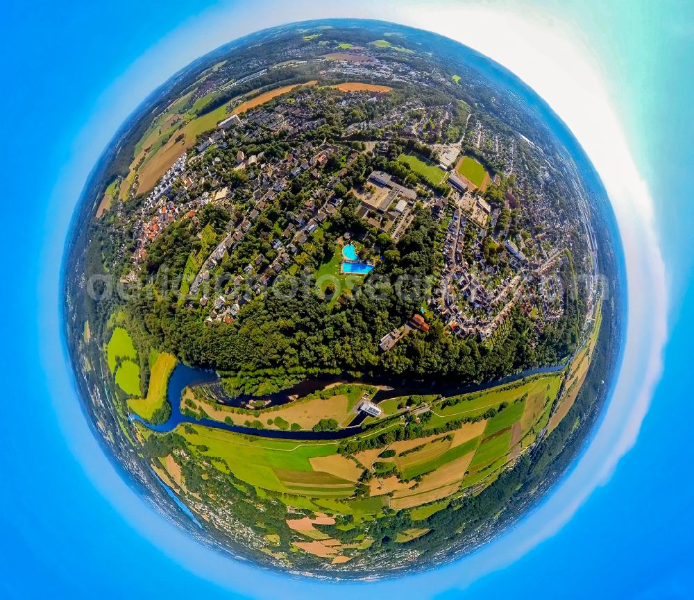 Hattingen from above - Swimming pool of the Freibad Welper on Marxstrasse in Hattingen in the state North Rhine-Westphalia, Germany