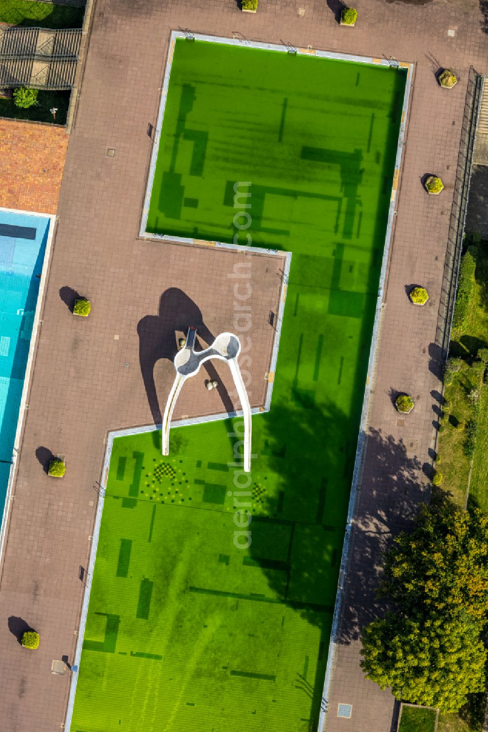 Essen from above - swimming pool of the Grugabad in Essen in the state North Rhine-Westphalia