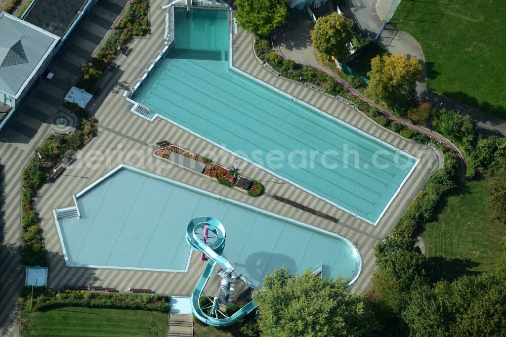 Lohr am Main from above - Swimming pool of the Jahnstrasse in Lohr am Main in the state Bavaria