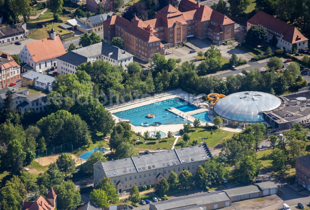 Aerial image Freiberg - Swimming pool of the Johannisbad in Freiberg in the state Saxony, Germany