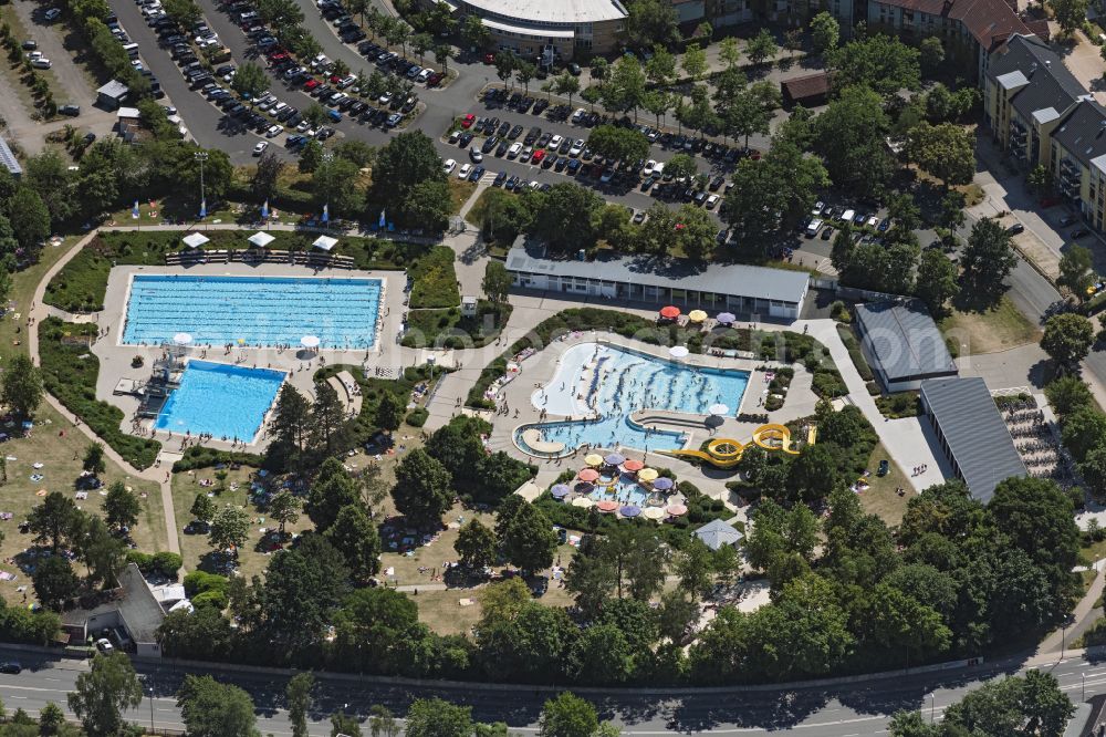 Bayreuth from above - Swimming pool of the Kreuzsteinbad Bayreuth on street Universitaetsstrasse in Bayreuth in the state Bavaria, Germany