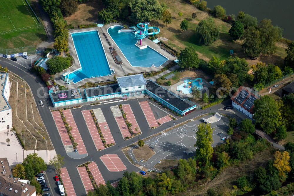 Lohr am Main from above - Swimming pool of the Main-Spessart-Bad in Lohr am Main in the state Bavaria, Germany