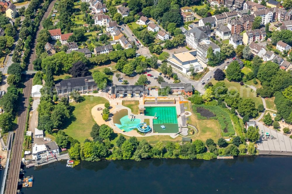 Aerial image Wetter (Ruhr) - Swimming pool of the Natur Freibad Wetter (Ruhr) on Gustav-Vorsteher-Strasse on Ufer of Harkortsee in Wetter (Ruhr) in the state North Rhine-Westphalia, Germany