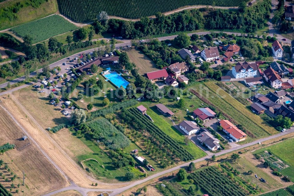 Vogtsburg im Kaiserstuhl from above - Swimming pool of the Oberrotweil in Vogtsburg im Kaiserstuhl in the state Baden-Wurttemberg, Germany