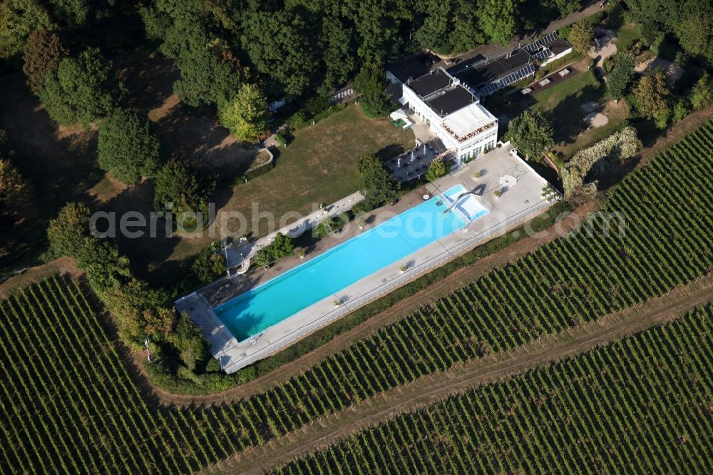 Aerial image Wiesbaden - Swimming pool of the Opelbad in Wiesbaden in the state Hesse