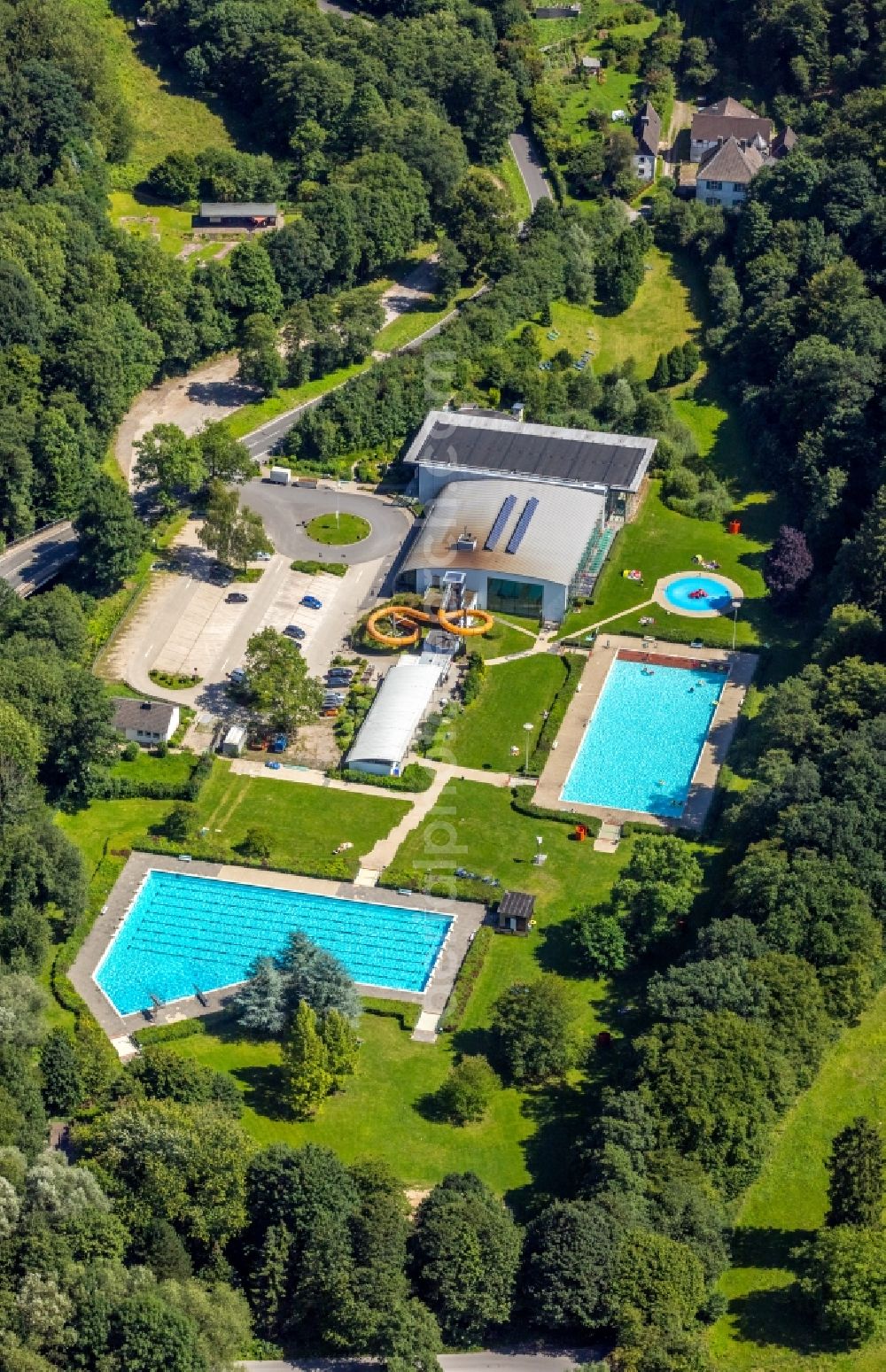 Ennepetal from above - Swimming pool of the Platsch on Mittelstrasse in Ennepetal in the state North Rhine-Westphalia, Germany