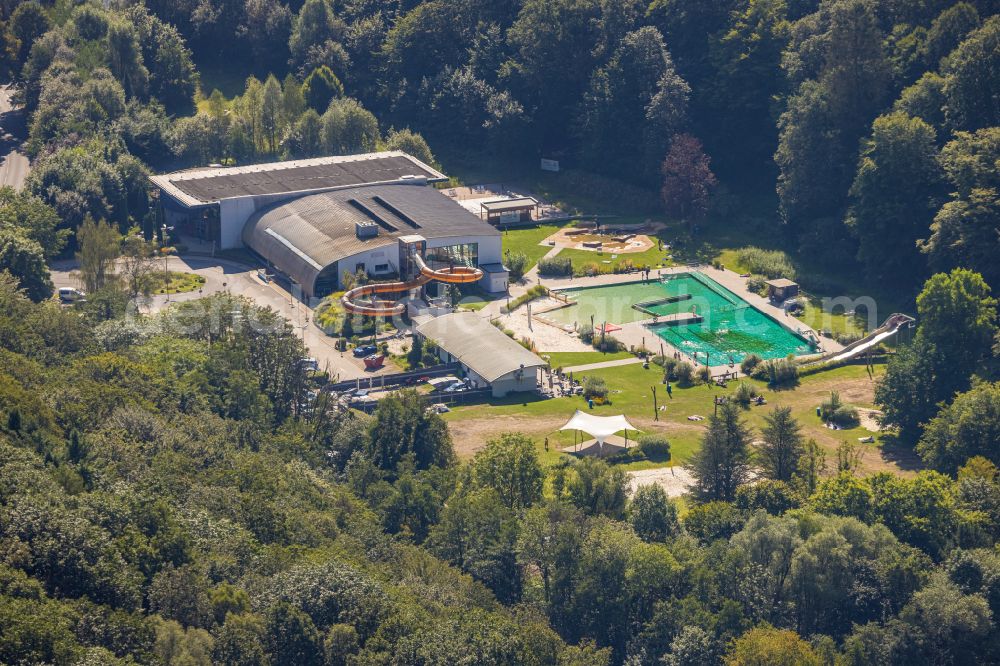 Ennepetal from above - Swimming pool of the Platsch with renovation works on Mittelstrasse in Ennepetal in the state North Rhine-Westphalia, Germany