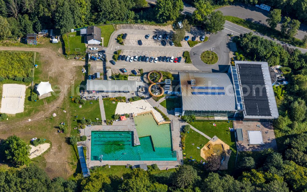 Ennepetal from the bird's eye view: Swimming pool of the Platsch with renovation works on Mittelstrasse in Ennepetal in the state North Rhine-Westphalia, Germany