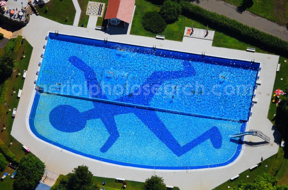 Waldshut-Tiengen from above - Swimming pool at the bank of river Rhine in Waldshut-Tiengen in the state Baden-Wuerttemberg, Germany