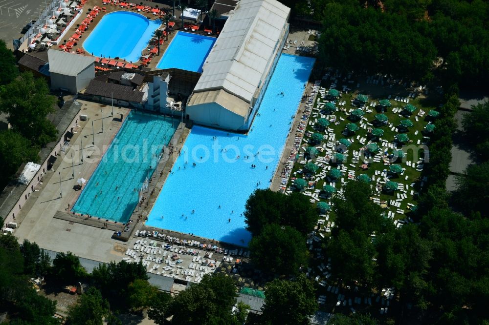 Bukarest from above - Swimming pool and sunbathing at the pool - swimming pool Strandul Tineretului in Bucharest, Romania