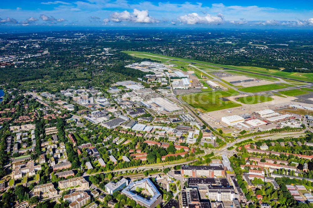 Aerial photograph Hamburg - Industrial estate and company settlement Flughafen Fuhlsbuettel in Hamburg, Germany