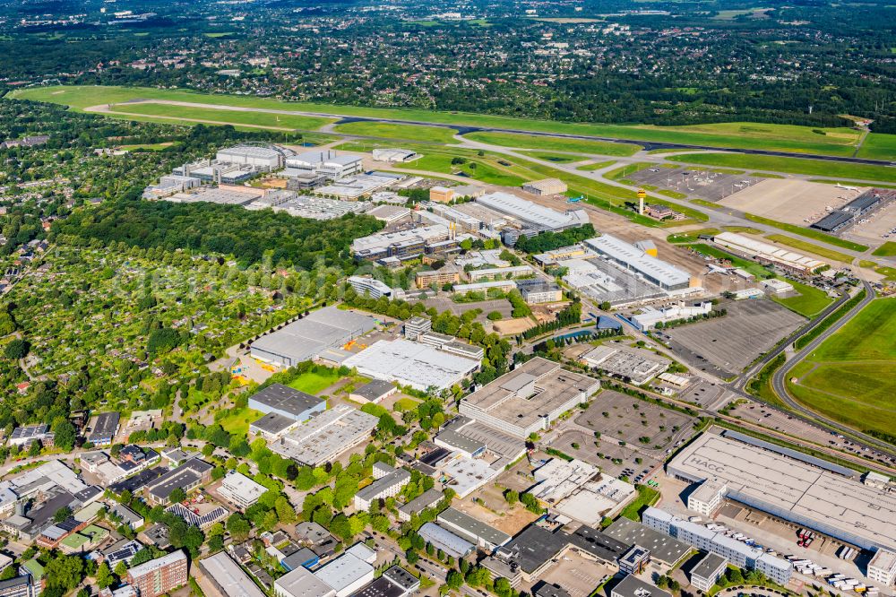 Hamburg from the bird's eye view: Industrial estate and company settlement Flughafen Fuhlsbuettel in Hamburg, Germany