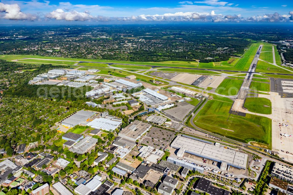 Aerial image Hamburg - Industrial estate and company settlement Flughafen Fuhlsbuettel in Hamburg, Germany