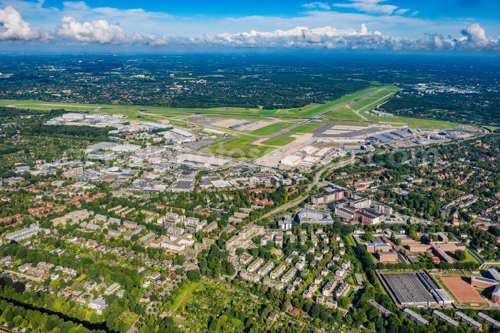 Aerial photograph Hamburg - Industrial estate and company settlement Flughafen Fuhlsbuettel in Hamburg, Germany