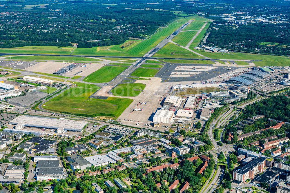 Hamburg from the bird's eye view: Industrial estate and company settlement Flughafen Fuhlsbuettel in Hamburg, Germany