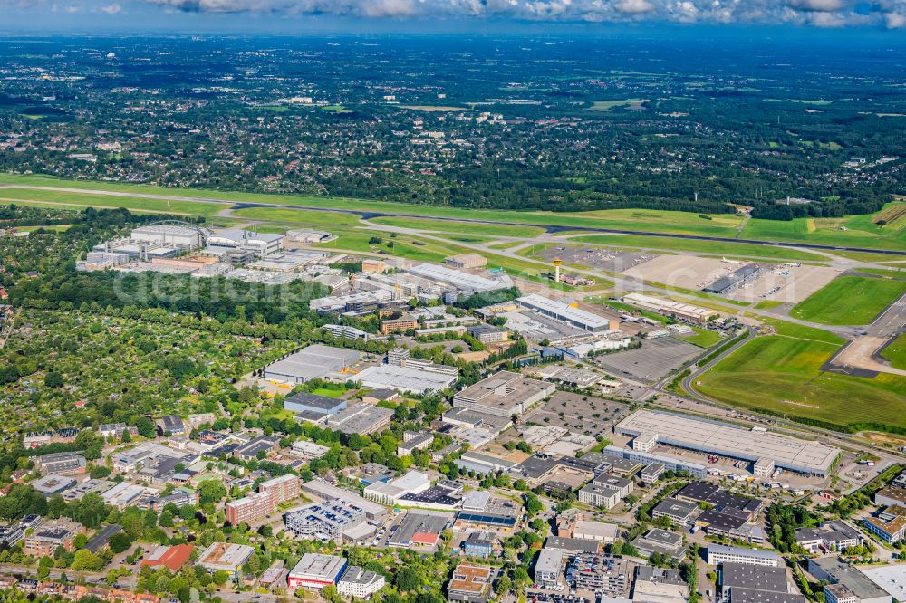 Aerial image Hamburg - Industrial estate and company settlement Flughafen Fuhlsbuettel in Hamburg, Germany