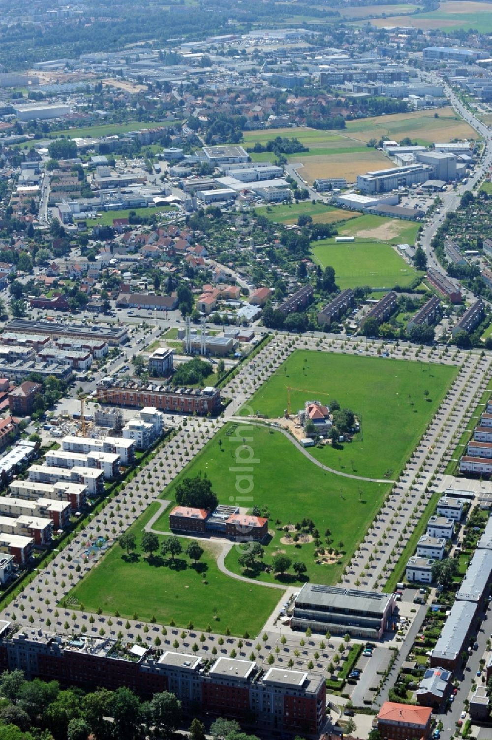 Fürth from above - View of the Südstadtpark Fuerth in the state Bavaria