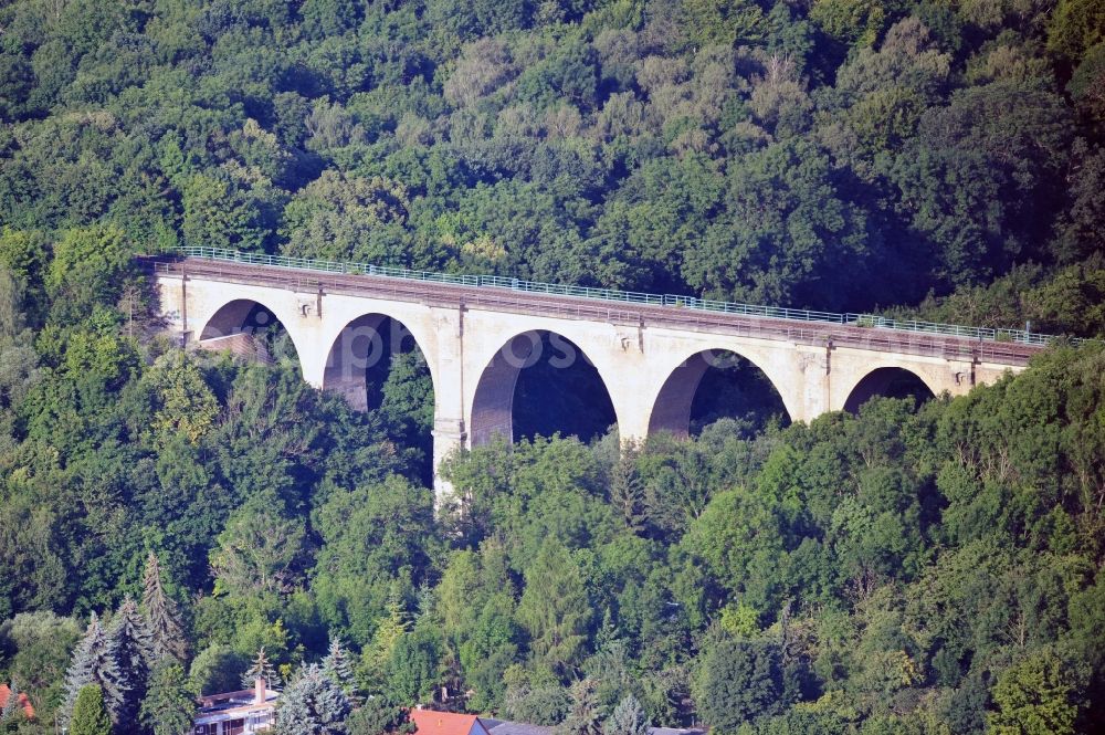 Weimar from above - View at the six-arch bridge in Weimar in Thuringia. The six-arch bridge is part of the railway line Weimar- Jena and is bridging the Ilmtal. It is 152 m long and 38 m high