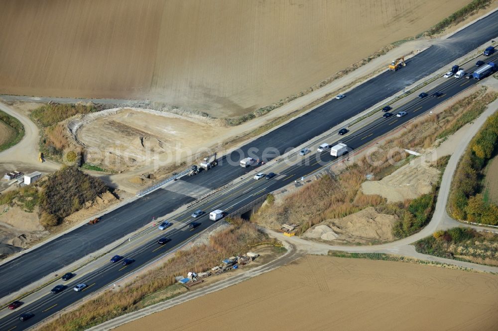 Bockenem from above - The construction site for six-lane expansion of Highway 7 from the triangle to the triangle Drammetal Salzgitter in Lower Saxony