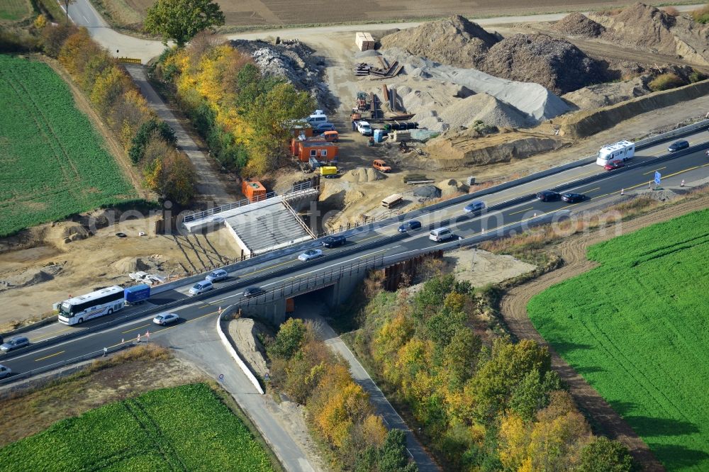 Raddeckenstedt from the bird's eye view: The construction site for six-lane expansion of Highway 7 from the triangle to the triangle Drammetal Salzgitter in Lower Saxony